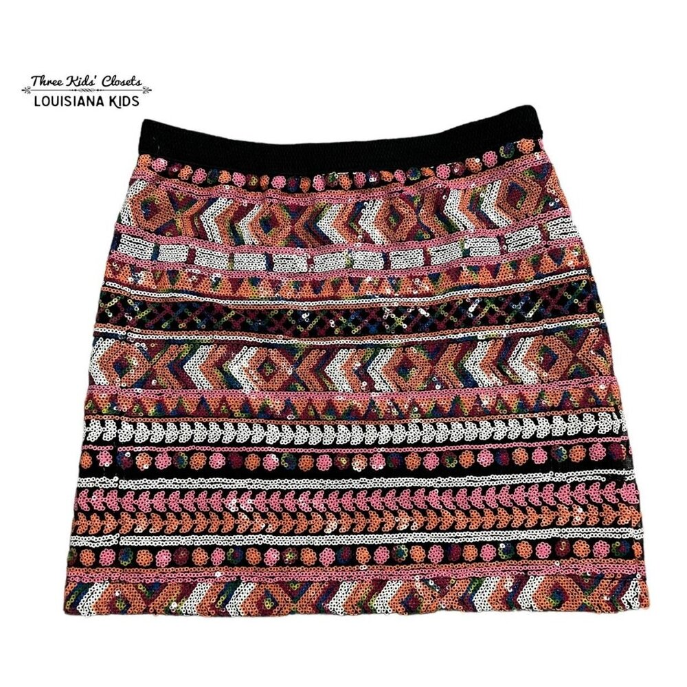 Ella Moss 7/8Y Sequin Aztec Mini Skirt
